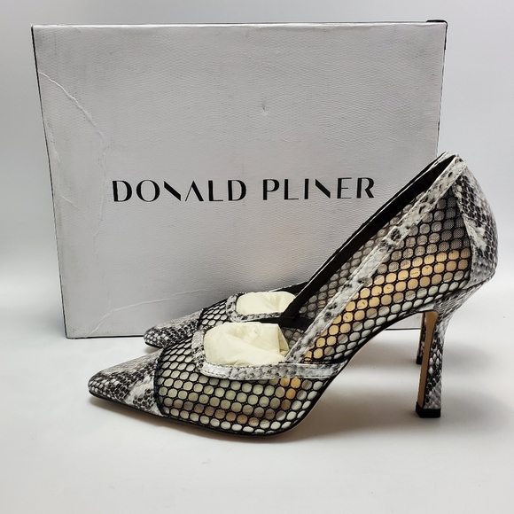 Donald J Pliner Perie M3 Mesh Black Silver Snakeskin Pointed Toe Heels Pump Shoe - Picture 12 of 12